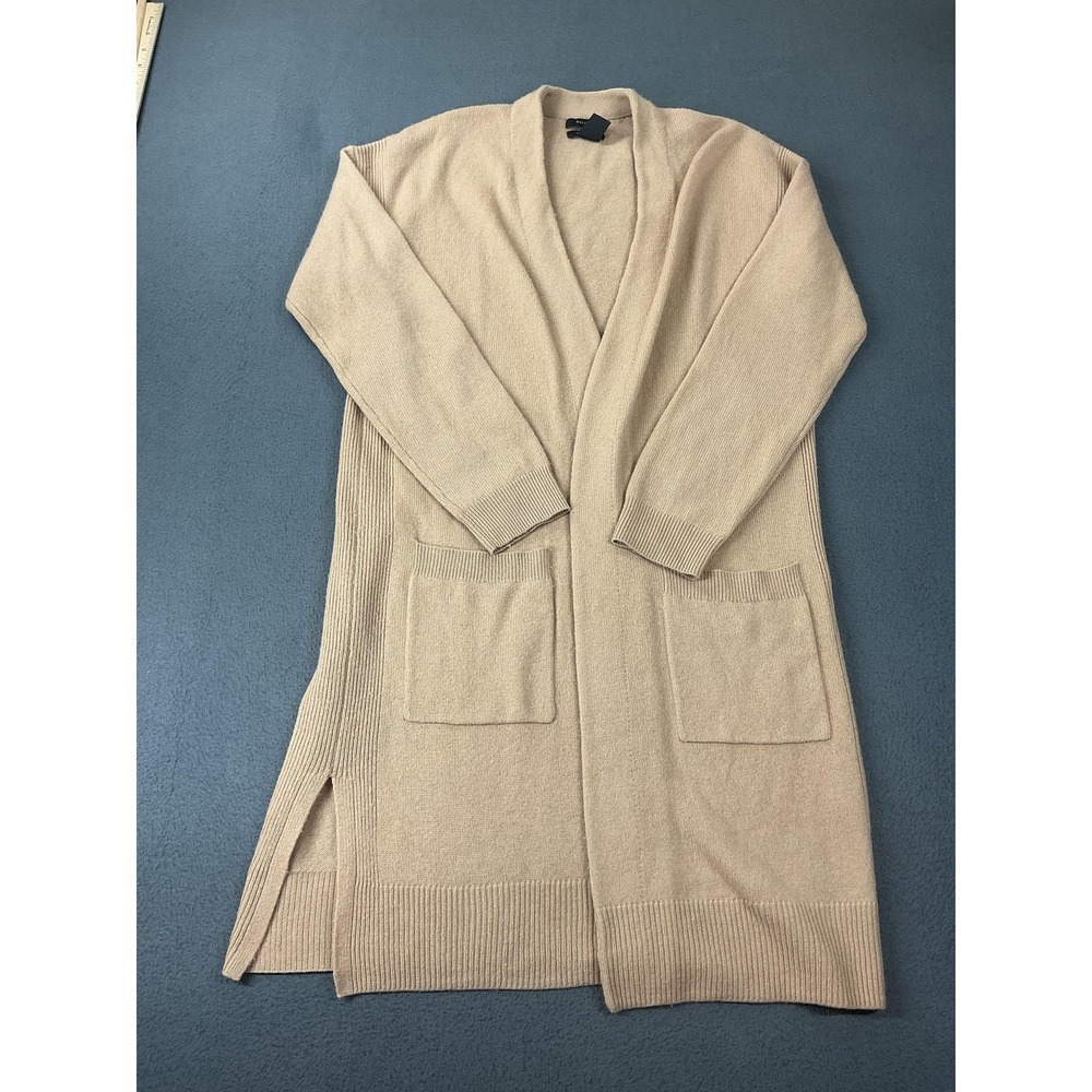 Halogen Open Cardigan Womens Small Beige Cashmere Wool Pockets Warm Soft Cozy